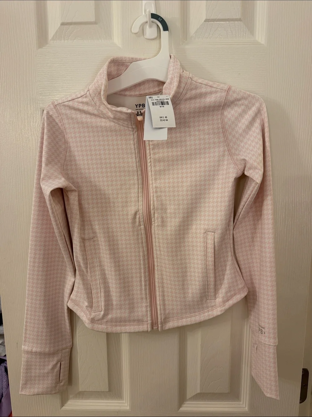 abercrombie kids Light Pink Houndstooth Zip Bomber Jacket